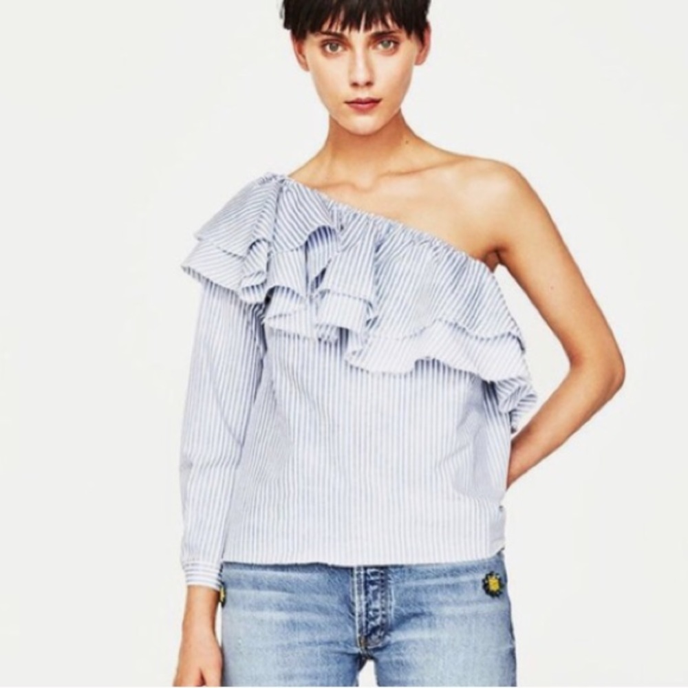 Zara One Shoulder Ruffle Blouse